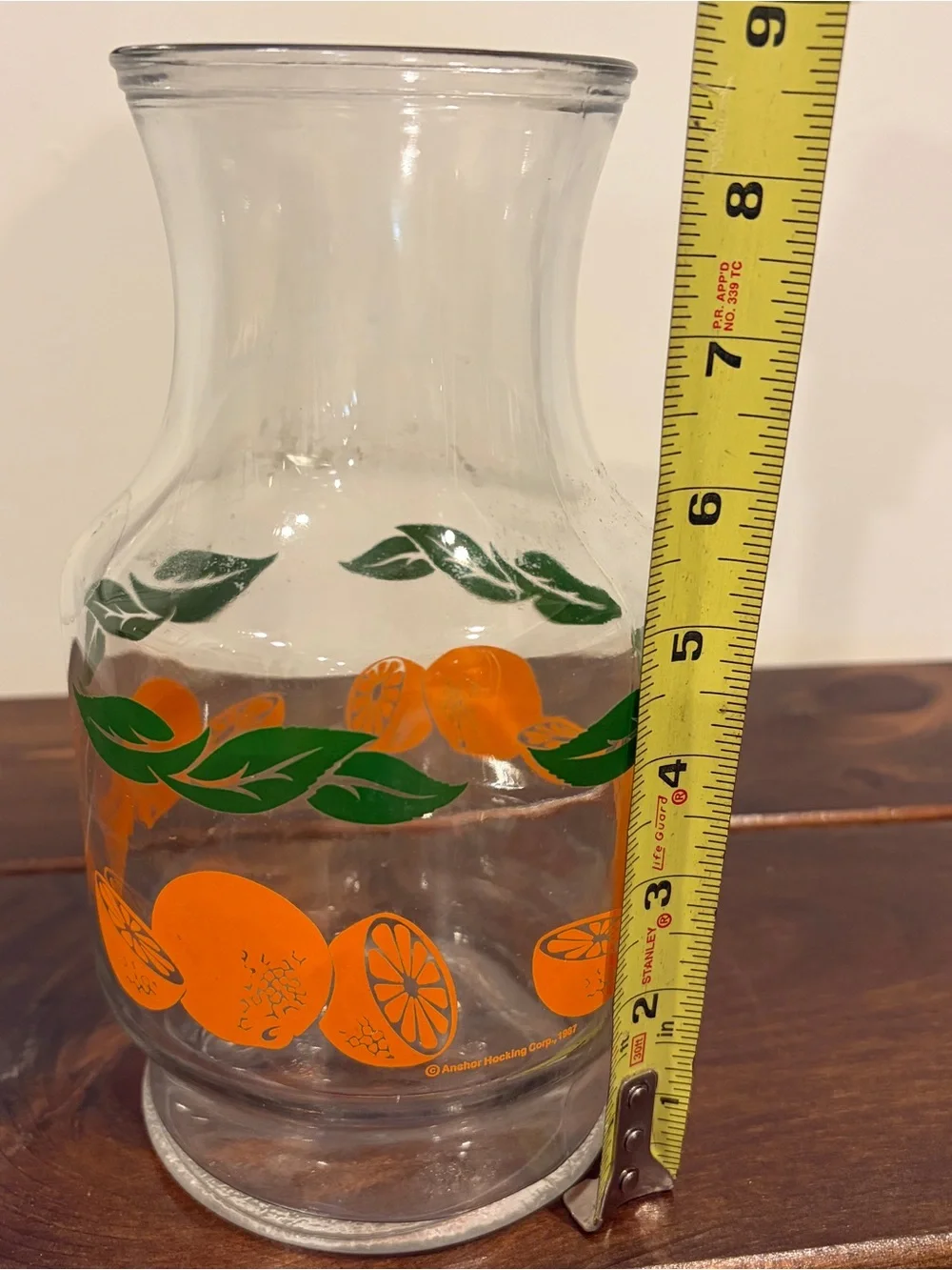 Vintage Anchor Hocking Orange Juice Carafe Pitcher Glass 1987 Citrus Retro